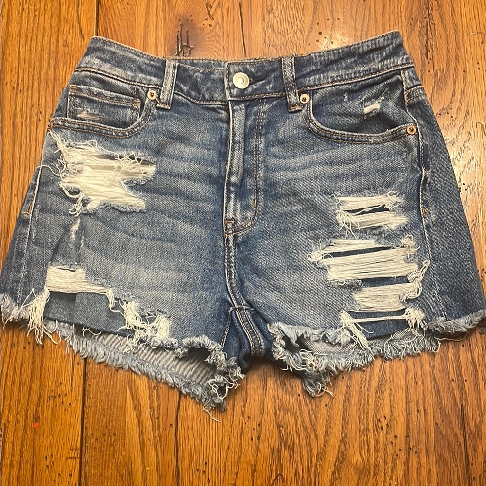 American Eagle Outfitters Blue Distressed Jean Shorts